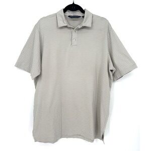 Polo Golf Ralph Lauren Mens Medium Tan White Striped Pima Cotton Polo Shirt EUC